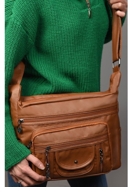 Yumuşak Deri Çok Gözlü Çapraz Çanta, Kahverengi, Şık ve Kullanışlı Tasarım modelleri