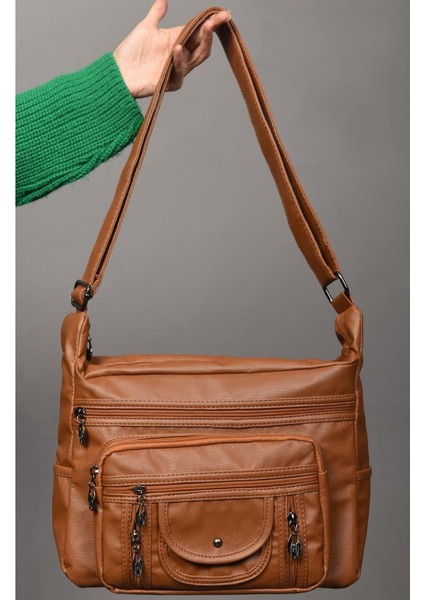 Yumuşak Deri Çok Gözlü Çapraz Çanta, Kahverengi, Şık ve Kullanışlı Tasarım fırsatları