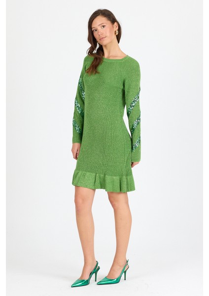 Kadın Bisiklet Yaka Sim Garnili Pul Işlemeli Eibise 3143 (Standart Beden S-M-L-Xl Beden Uyumludur)