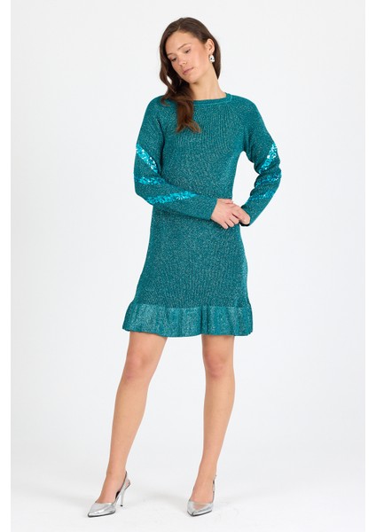 Kadın Bisiklet Yaka Sim Garnili Pul Işlemeli Eibise 3143 (Standart Beden S-M-L-Xl Beden Uyumludur)