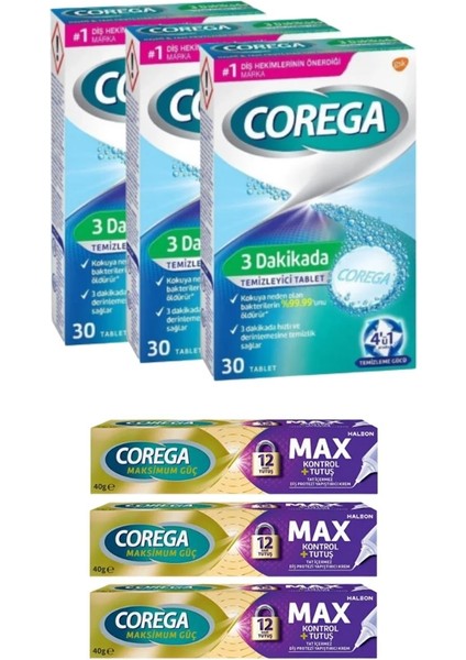 X3 3 Dakikada Diş Protezi Temizleyici 30 Tablet + X3 Max Kontrol + Tutuş Protez Yapıştırıcı 40 gr