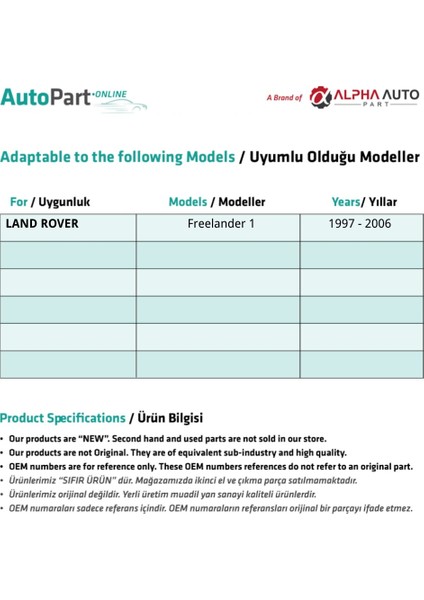 Land Rover Freelander İçin Sunroof Tamir Takımı Kiti (1998-2006) modelleri