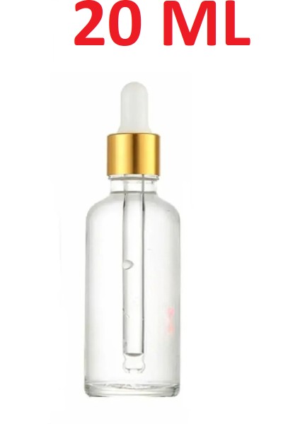 20 Cam Şeffaf Gold Kapaklı Beyaz Cam Damlalıklı Boş Çok Amaçlı Esans Yağ Şişesi 20ML