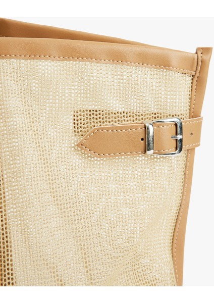 Ekru Metal Tokalı File Detaylı Saplı Large Tote Çanta fırsatları