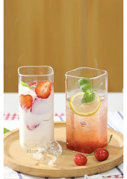 2'li Dikdörtgen Isıya Dayanıklı Borosilikat Trend Meşrubat Bardağı Kare Bardak (2 Adet)