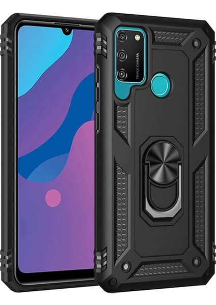 Huawei Y6P Kılıf Sofya Yüzüklü Silikon Kapak - Siyah