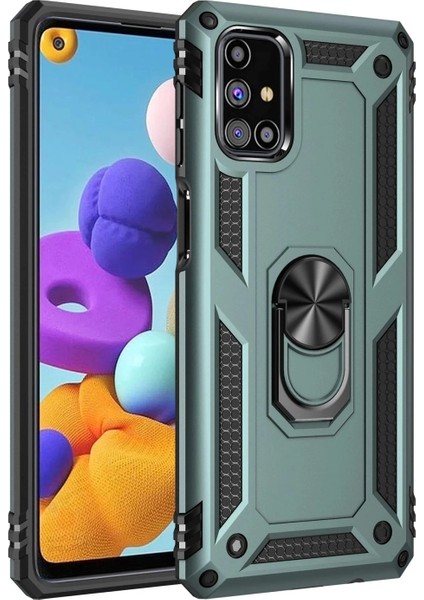 Samsung Galaxy M31S Kılıf Sofya Yüzüklü Silikon Kapak - Yeşil