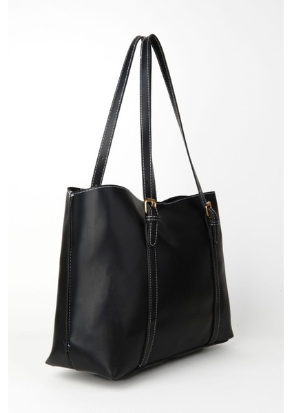 Siyah Orta Gözlü Suni Deri El ve Omuz Çantası, Fermuar ve Çıt Çıt Detaylı fiyatları