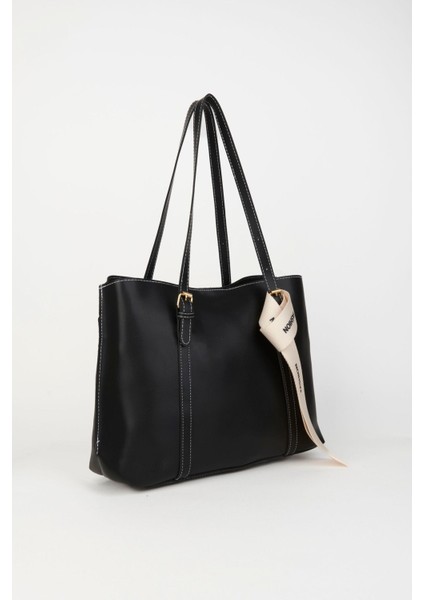 Siyah Orta Gözlü Suni Deri El ve Omuz Çantası, Fermuar ve Çıt Çıt Detaylı modelleri