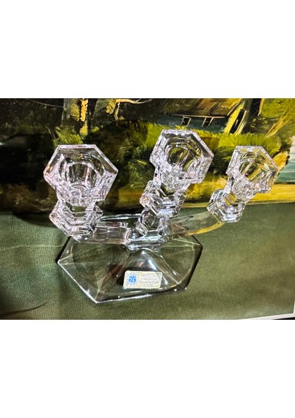 Alman Tritschler Kristal Şamdan 18,5 cm Boyunda 19,5 cm Elinde