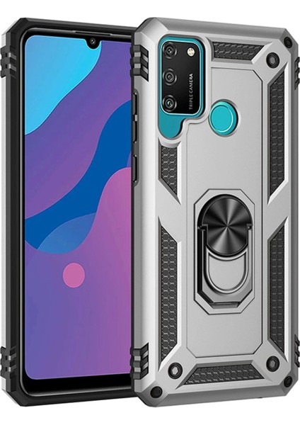 Huawei Y6P Kılıf Sofya Yüzüklü Silikon Kapak - Gümüş