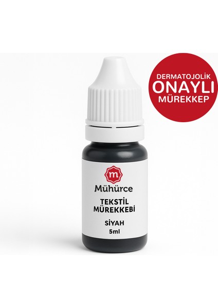 Siyah Tekstil Mürekkebi – Kıyafet Kaşesi Uyumlu, Kalıcı Kumaş Mürekkebi (5 Ml)