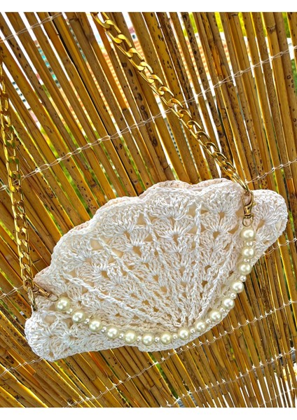 Inci Detaylı Beyaz Midye ve Hasır Şık El Çantası fiyatları