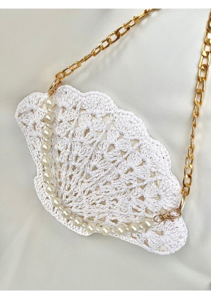 Inci Detaylı Beyaz Midye ve Hasır Şık El Çantası indirimleri