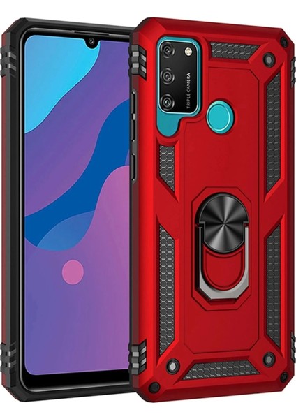 Huawei Y6P Kılıf Sofya Yüzüklü Silikon Kapak - Kırmızı