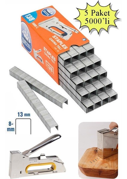 13/8 Zımba Teli 5000 Li 5 Paket Delta 13-8 Zımba Tabancaları Patpat Otomatik Zımba Makinesi Çakma Teli