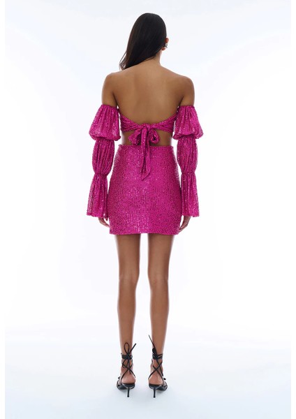 Cut Out Detaylı Payetli Mini Elbise