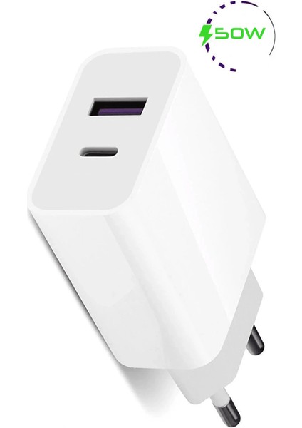 Type - C + Usb Giriş Şarj Adaptörü 50W QC3.0 Pd Hızlı Şarz Iphone Xiaomi Huawei Samsung Oppo Uyumlu fiyatları