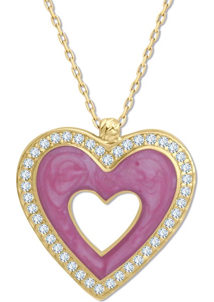 Altın Pembe Kalp Kolye (KLY0563)