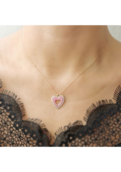 Altın Pembe Kalp Kolye (KLY0563) fiyatları