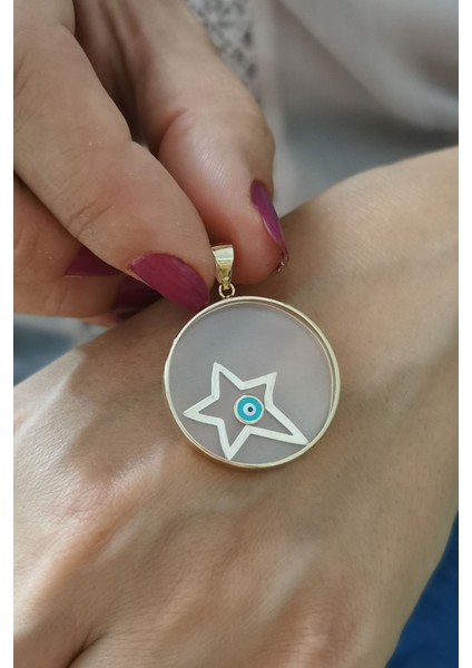 Mineli Yıldız Model Camlı Nazar Altın Kolye Ucu fiyatları