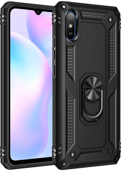 Xiaomi Redmi 9A Kılıf Sofya Yüzüklü Silikon Kapak - Siyah