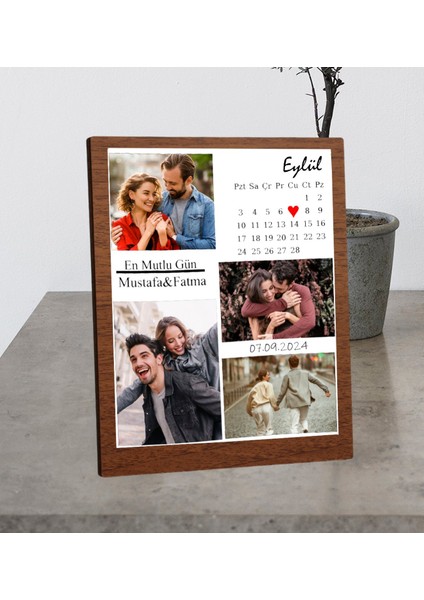 Kişiye Özel Masaüstü 4 Fotoğraflı Tarih Takvim Tasarım Ahşap Mdf Resimli Kolaj Çerçeve