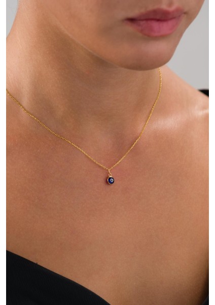 6 mm Gümüş Altın Gold Kaplama Koyu Mavi Lacivert Nazar Boncuğu Cam Göz Kolye fiyatları