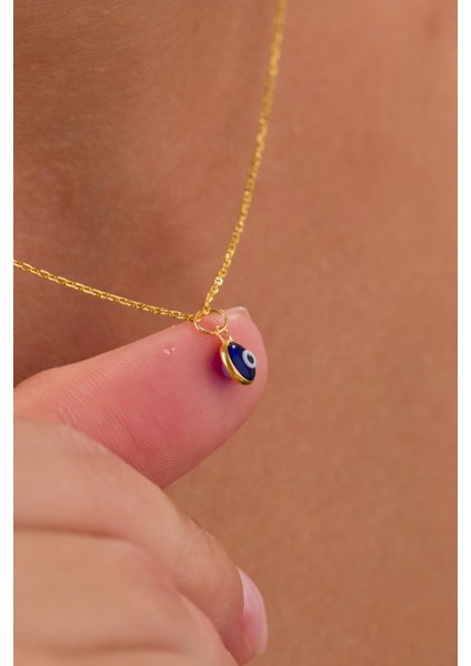 6 mm Gümüş Altın Gold Kaplama Koyu Mavi Lacivert Nazar Boncuğu Cam Göz Kolye modelleri