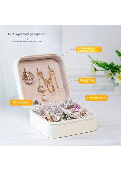 Beyaz Seyahat Takı Saklama Kutusu, Fermuarlı Organizatör, Yüzük, Kolye, Küpe Için Ideal