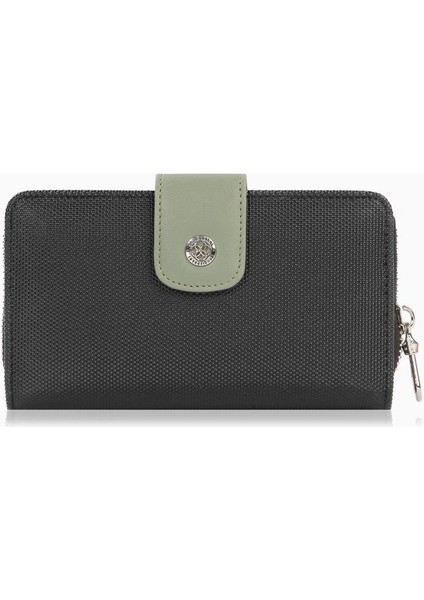 Orta Boy Çıtçıt Detaylı Kadın Cüzdan – 65298L - Siyah/yeşil