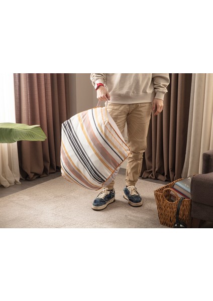 Çok Amaçlı Geometrik Keten Yer Bahçe Minderi Fermuarlı Iç Dolgulu Yıkanabilir 60X60