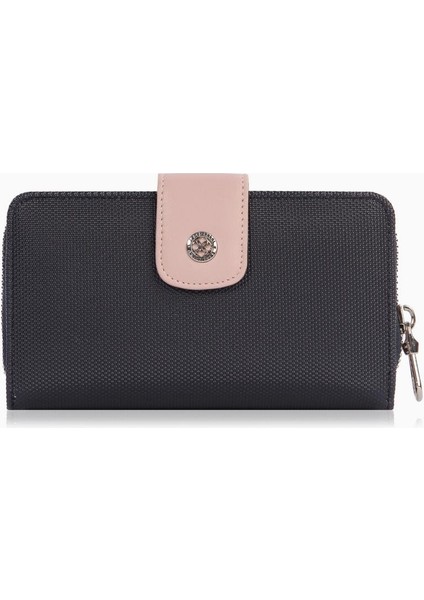 Orta Boy Çıtçıt Detaylı Kadın Cüzdan – 65298L - Lacivert/pudra