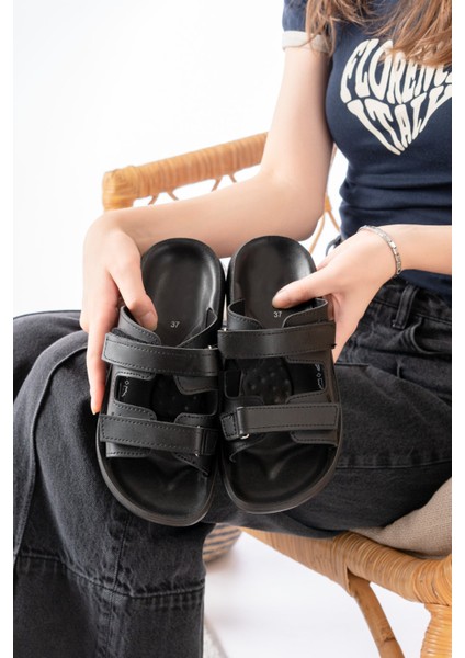 Mulex İki Cırtlı,Kadın Şık, Günlük Siyah Terlik modelleri