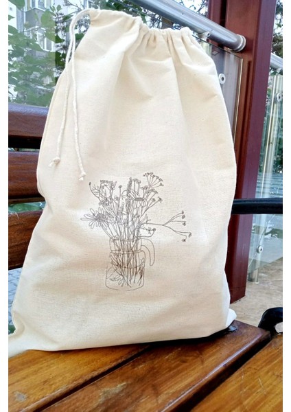 Çiçek Baskılı Keten Büzgülü Poşetlik, Mutfak Organizer, 32X45 Cm, Şık ve Kullanışlı fiyatları