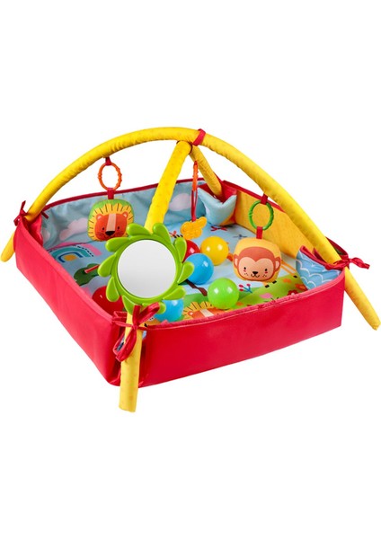 Renkli Safari Temalı Bebek Aktivite Halısı, Dişlikli, Aynalı ve Top Havuzlu
