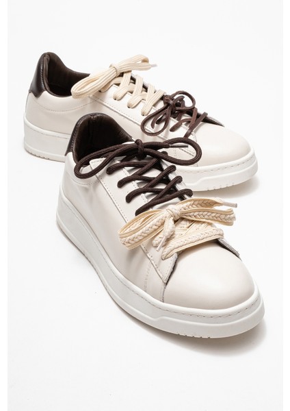 Warron Ekru Kahverengi Hakiki Deri Kadın Sneakers