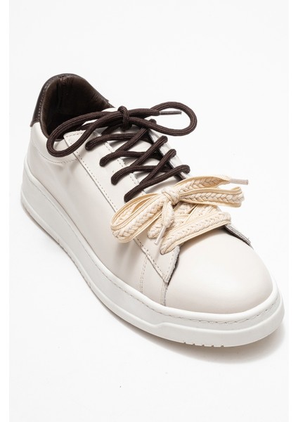 Warron Ekru Kahverengi Hakiki Deri Kadın Sneakers modelleri