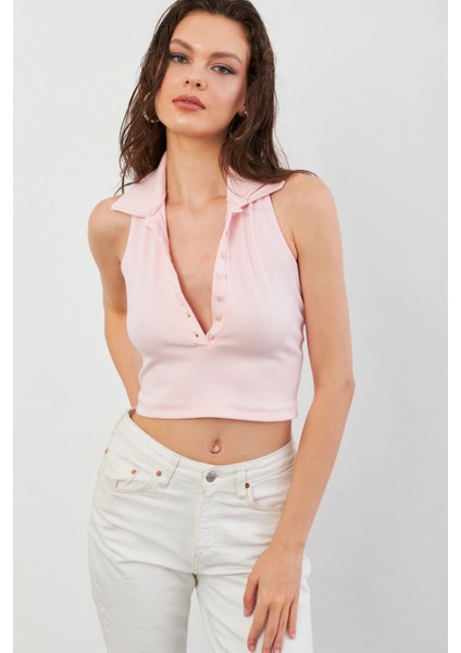 Kadın Pudra Sırtı Açık Düğmeli Bluz LPP1246-90 fiyatları