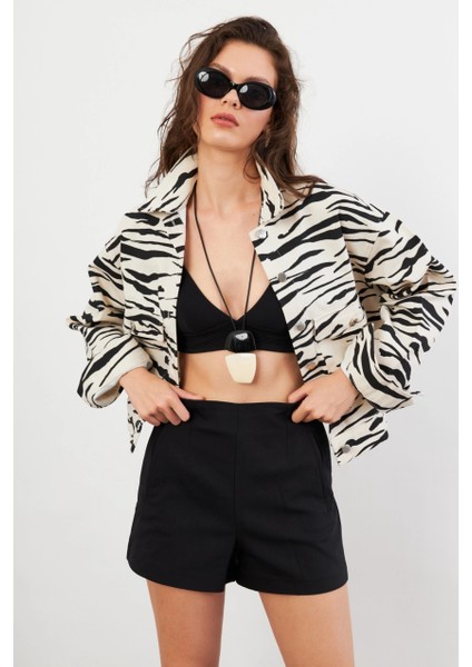 Kadın Taş-Siyah Zebra Desenli Ceket QS5337-90 modelleri
