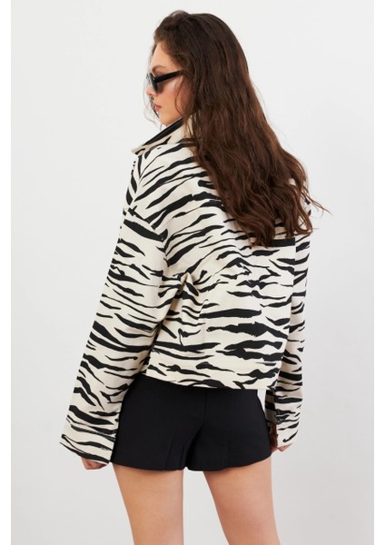 Kadın Taş-Siyah Zebra Desenli Ceket QS5337-90 indirimleri