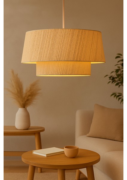 Mira Grande Rattan Hasır Avize Modern Tasarım Bej Renk 35 cm