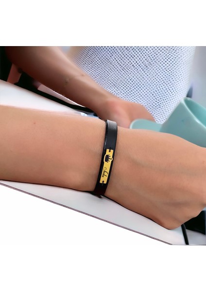 14 Ayar Plakalı Altın Seda Ismine Özel Taç Figürlü Doğal Siyah Derili Hediye BILEKLIK-569ISIM fiyatları