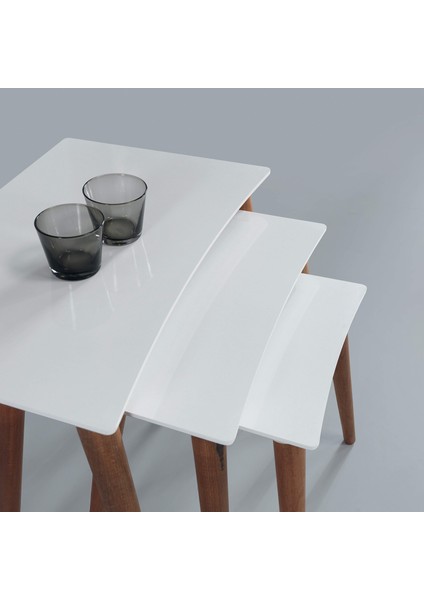 Beyaz Dikdörtgen Ahşap 3'lü Zigon Sehpa E3 fiyatları