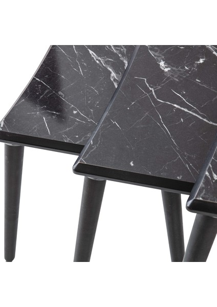 Siyah Mermer Dikdörtgen Ahşap 3'lü Zigon Sehpa Siyah Lüx Ayaklı E11 modelleri