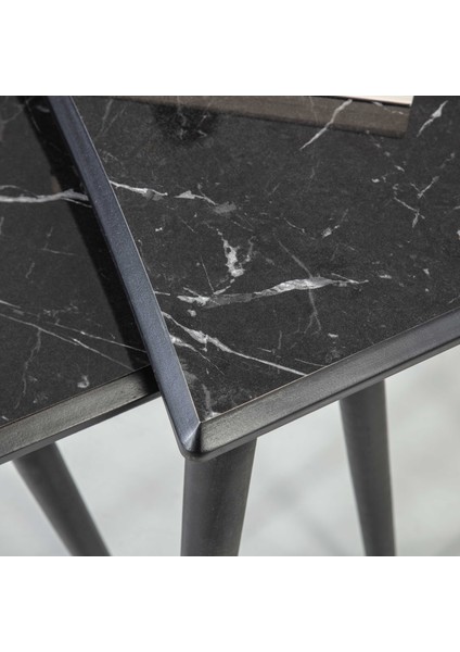 Siyah Mermer Dikdörtgen Ahşap 3'lü Zigon Sehpa Siyah Lüx Ayaklı E11 fırsatları