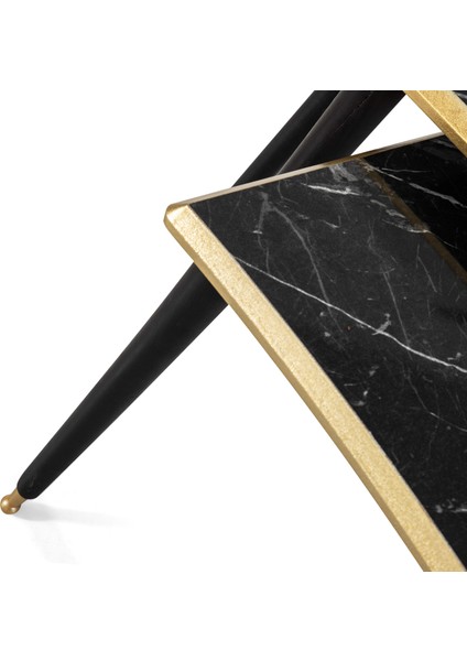 Siyah Mermer Dikdörtgen Ahşap 3'lü Zigon Altın Kenarlı Sehpa Lüx Ayaklı E7 fırsatları