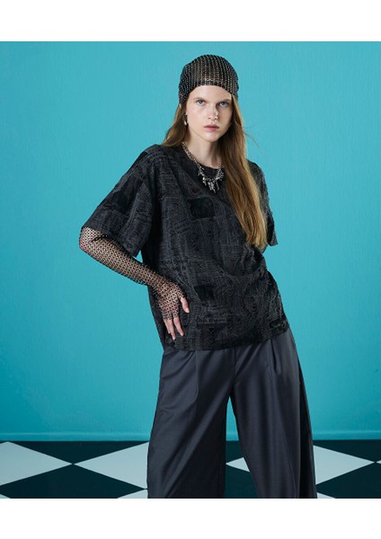 Görsel Baskılı Eskitme Efektli T-Shırt TW6250070026036