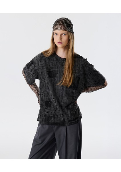 Görsel Baskılı Eskitme Efektli T-Shırt TW6250070026036 modelleri