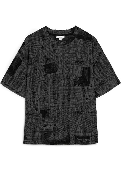 Görsel Baskılı Eskitme Efektli T-Shırt TW6250070026036 indirimleri